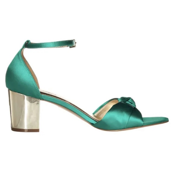 Lilly Pulitzer Colleen Sandals Emerald Isle Gold Block Heel Satin Sz 8M New - Picture 5 of 9